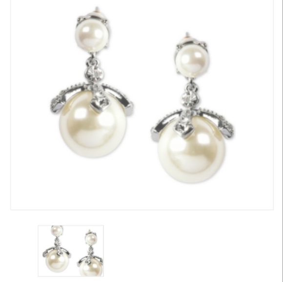 Charter Club Silver-Tone Pave & Imitation Pearl Drop Earrings - Picture 3 of 5